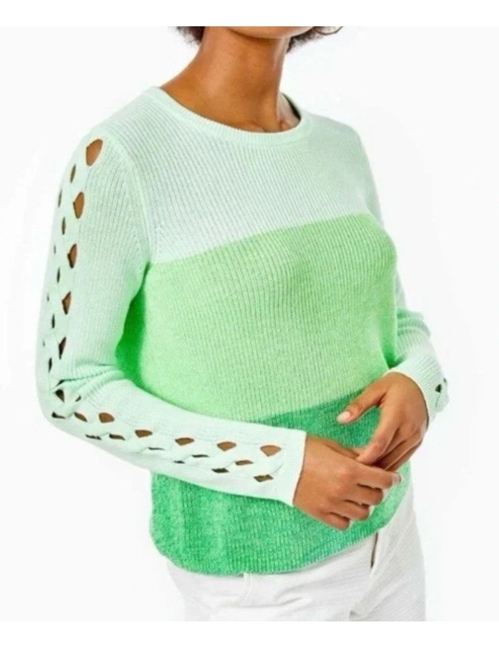 Lilly Pulitzer Cortina Ombré Mint Green Color block Long Sleeve Sweater Medium